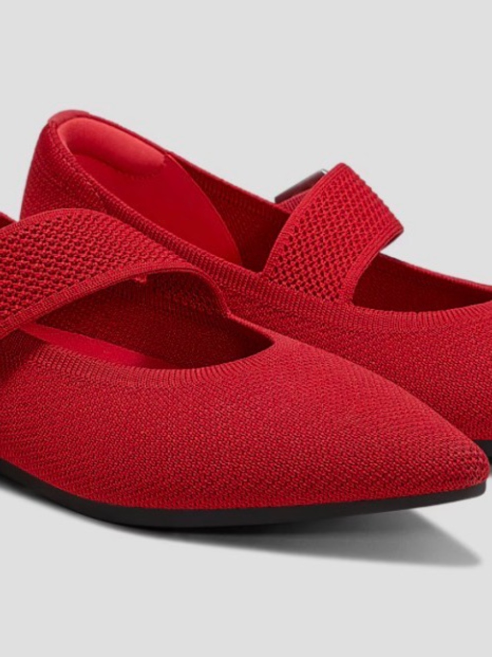 Women’s Red Knit Mary Jane Flats with Stretch Strap - Picture 1 of 3